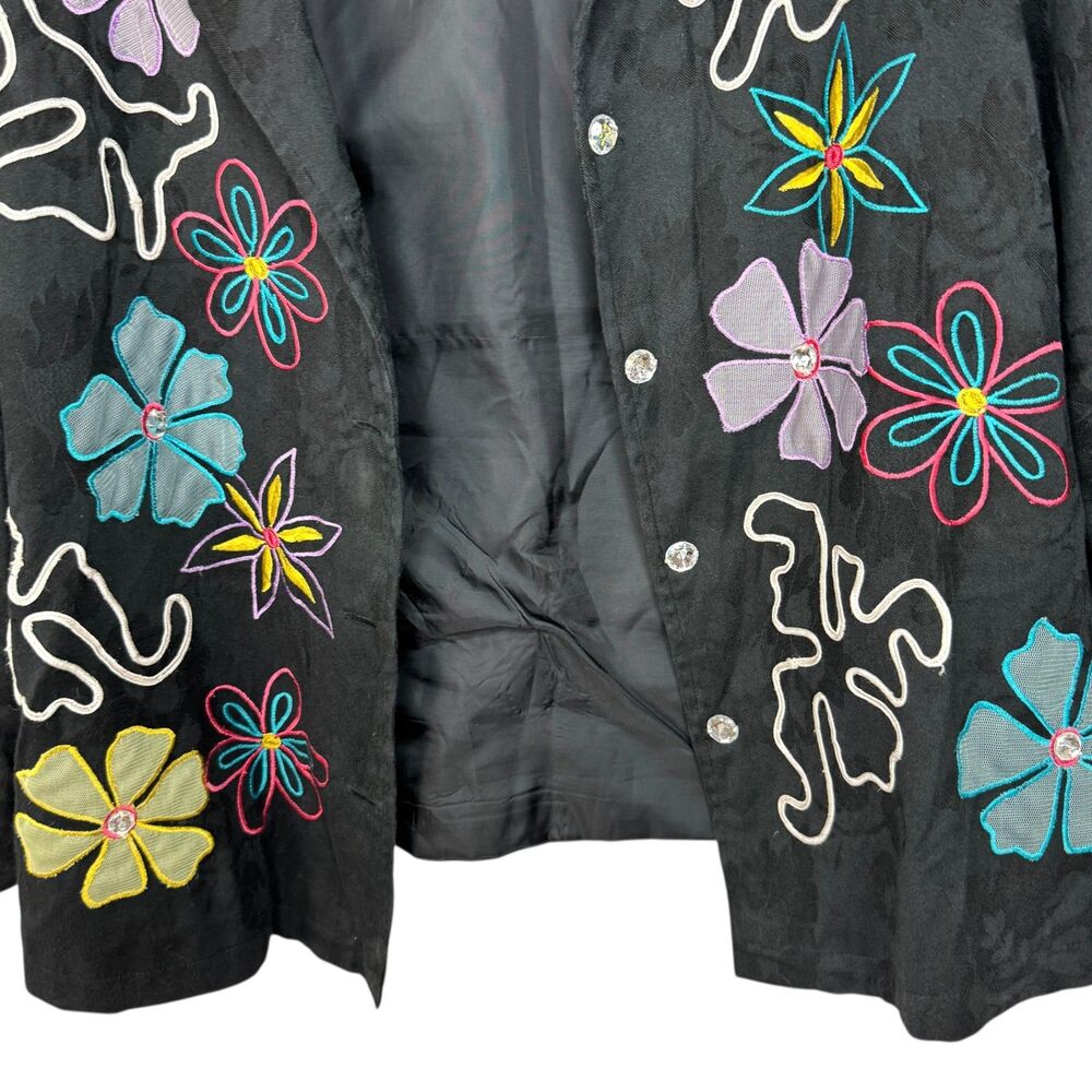 Indigo Moon Black contrast floral print Jacket embroidered funky design - Picture 6 of 13